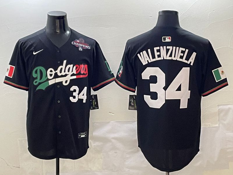 Men Los Angeles Dodgers 34 Valenzuela Black Mexico 2025 Nike MLB Jersey style 2